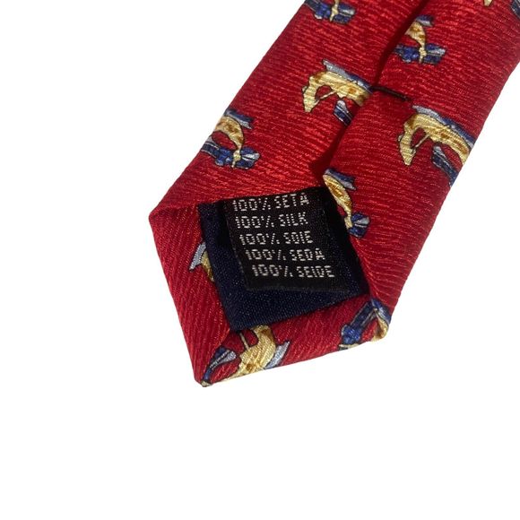 Men's Fashionable 100% Silk Red Necktie Tie Made in Italy Greek Argo Ship Print - Picture 4 of 7